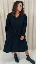 CurveWow Smock Button Front Dress Black