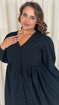 CurveWow Smock Button Front Dress Black