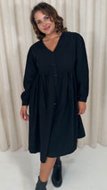 CurveWow Smock Button Front Dress Black