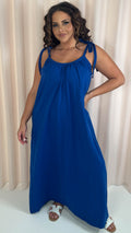 CurveWow Tie Strap Maxi Dress Blue