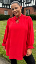 CurveWow Tie Neck Swing Top Red