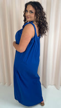 CurveWow Tie Strap Maxi Dress Blue