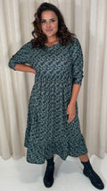 CurveWow Floral Smock Dress Blue/Green