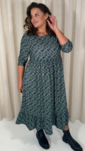 CurveWow Floral Smock Dress Blue/Green