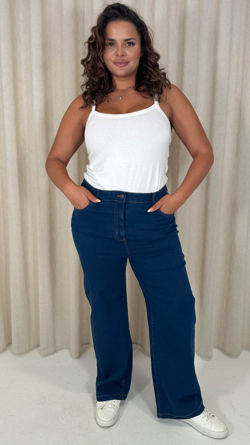 CurveWow Wide Leg Jeans Mid Blue Wash