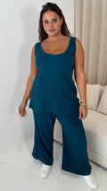 CurveWow Rib Lounge Vest & Wide Leg Trousers Teal