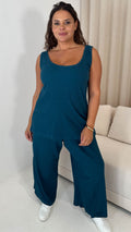 CurveWow Rib Lounge Vest & Wide Leg Trousers Teal