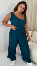 CurveWow Rib Lounge Vest & Wide Leg Trousers Teal