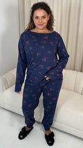 CurveWow Long Sleeve Pyjama Set Navy Heart