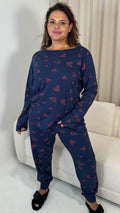 CurveWow Long Sleeve Pyjama Set Navy Heart