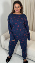 CurveWow Long Sleeve Pyjama Set Navy Heart