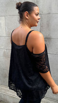 CurveWow Lace Strappy Cold Shoulder Top Black