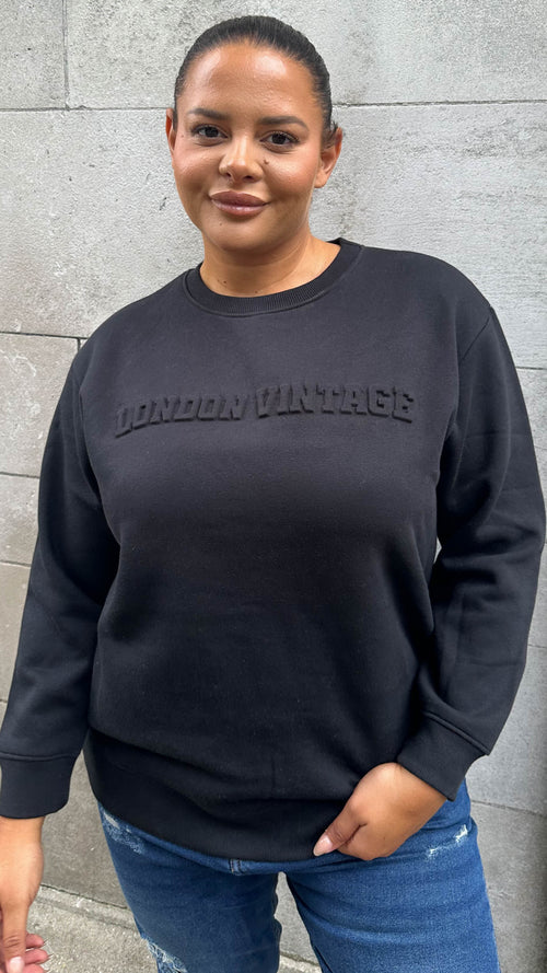 CurveWow Embossed 'London Vintage' Sweatshirt Black