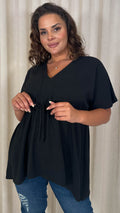 CurveWow Ocean Crepe Peplum Top Black