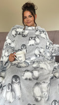 Penguin Luxury Sleeved Blanket Grey