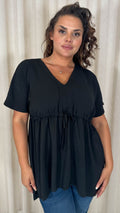 CurveWow Ocean Crepe Peplum Top Black