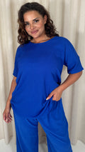 CurveWow Knit Drop Shoulder Tunic Top Royal Blue