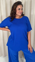 CurveWow Knit Drop Shoulder Tunic Top Royal Blue