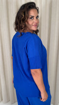 CurveWow Knit Drop Shoulder Tunic Top Royal Blue