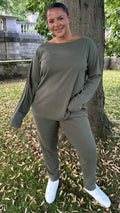 CurveWow Crew Neck Jogger Lounge Set Khaki