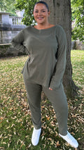 CurveWow Crew Neck Jogger Lounge Set Khaki