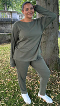 CurveWow Crew Neck Jogger Lounge Set Khaki