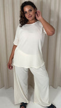 CurveWow Knit Drop Shoulder Tunic Top Cream