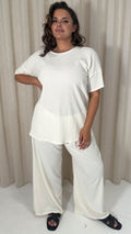 CurveWow Knit Drop Shoulder Tunic Top Cream