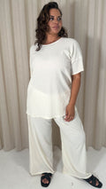 CurveWow Knit Drop Shoulder Tunic Top Cream