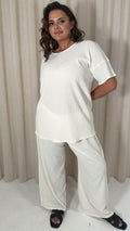 CurveWow Knit Drop Shoulder Tunic Top Cream