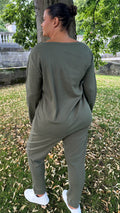 CurveWow Crew Neck Jogger Lounge Set Khaki