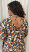 CurveWow V Neck Long Angel Sleeve Mini Dress Rust Floral