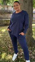 CurveWow Crew Neck Jogger Lounge Set Navy