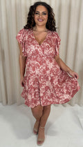 CurveWow Printed Wrap Frill Cap Sleeve Dress Pink Floral