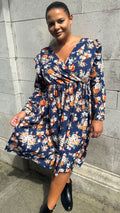 CurveWow Frill Wrap Dress Navy Floral