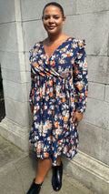 CurveWow Frill Wrap Dress Navy Floral