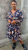 CurveWow Frill Wrap Dress Navy Floral