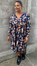 CurveWow Frill Wrap Dress Navy Floral