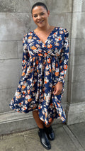 CurveWow Frill Wrap Dress Navy Floral