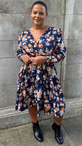 CurveWow Frill Wrap Dress Navy Floral