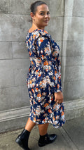 CurveWow Frill Wrap Dress Navy Floral