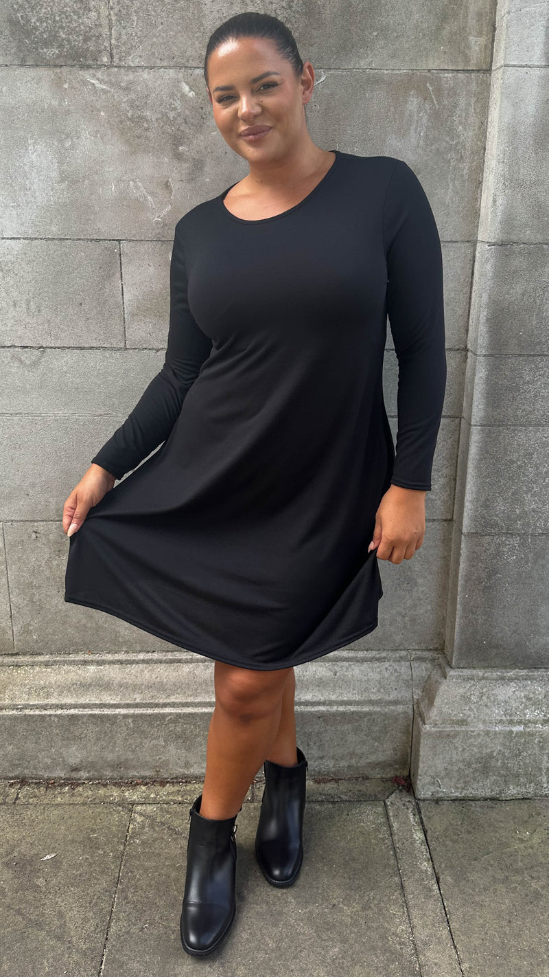 CurveWow Long Sleeve Swing Dress Black