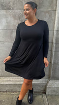 CurveWow Long Sleeve Swing Dress Black