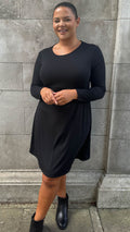 CurveWow Long Sleeve Swing Dress Black