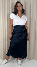 CurveWow Satin Midi Skirt Navy