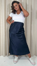 CurveWow Satin Midi Skirt Navy