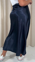 CurveWow Satin Midi Skirt Navy