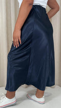 CurveWow Satin Midi Skirt Navy