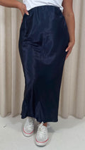 CurveWow Satin Midi Skirt Navy