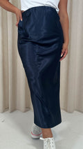 CurveWow Satin Midi Skirt Navy